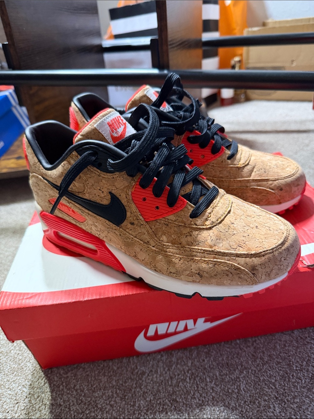 Nike Women’s Cork-Textured Sneakers with Black and Red Accents